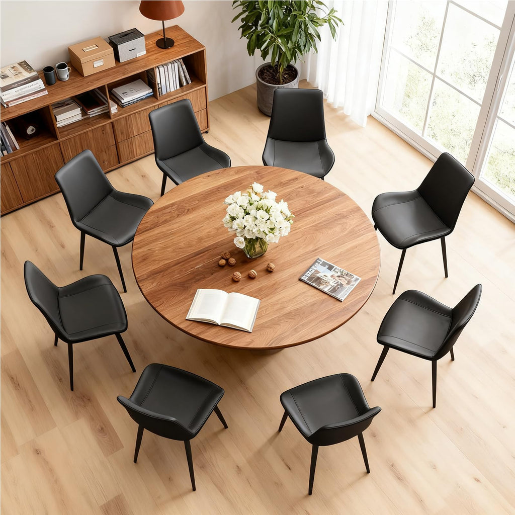 Black Dining Chairs Set of 4 PU Leather Upholstered with Metal Legs N110778