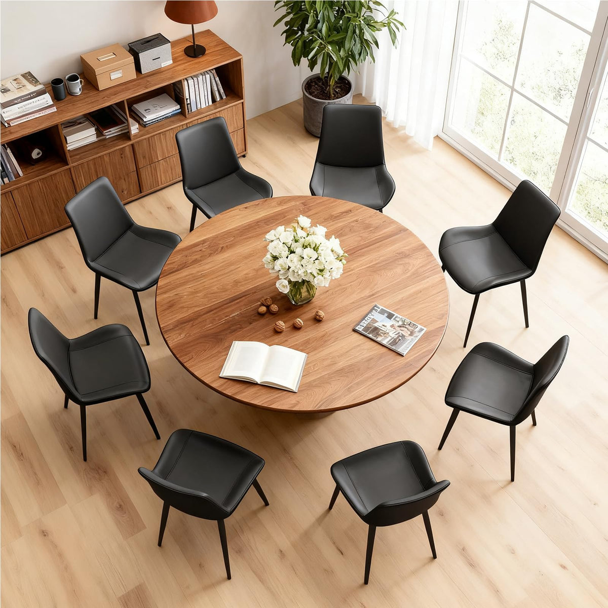Black Dining Chairs Set of 4 PU Leather Upholstered with Metal Legs N110778