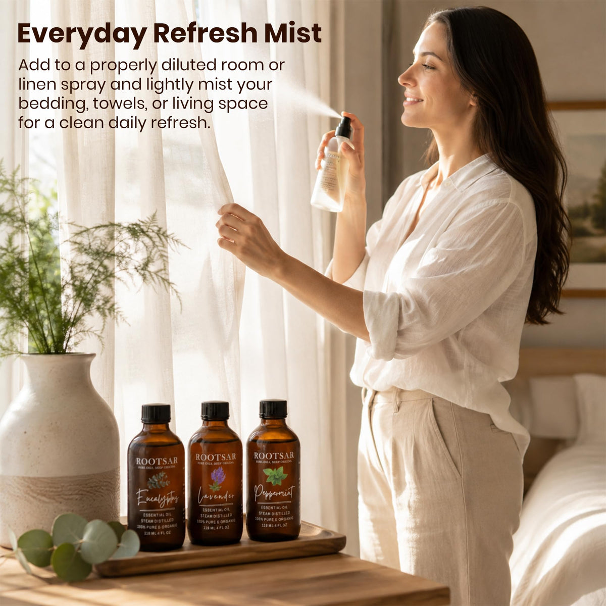 Pure Essential Oils Pack of 3 Lavender Peppermint Eucalyptus 4 Fl Oz Q5579