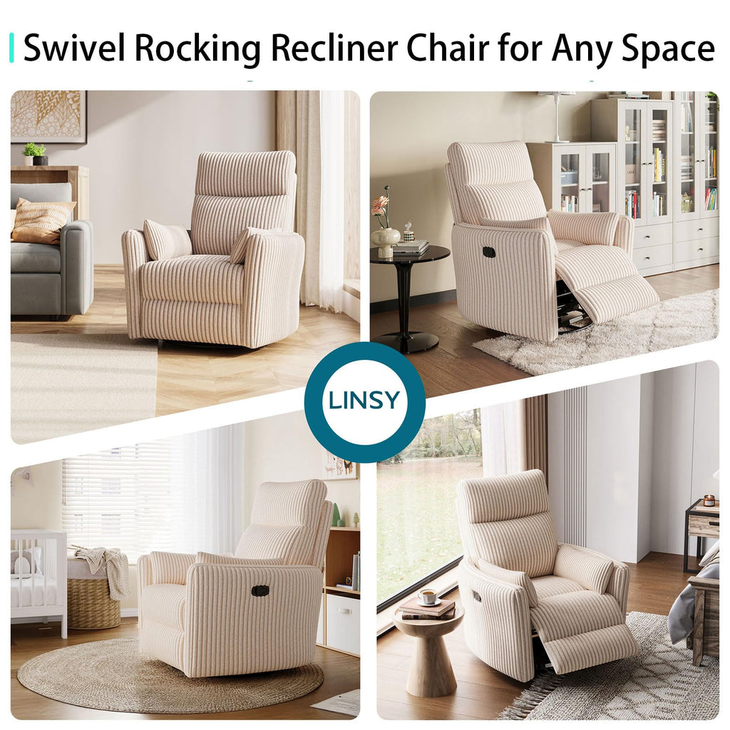 360 Swivel Recliner Chair with 2 Pillows Beige Corduroy W97829