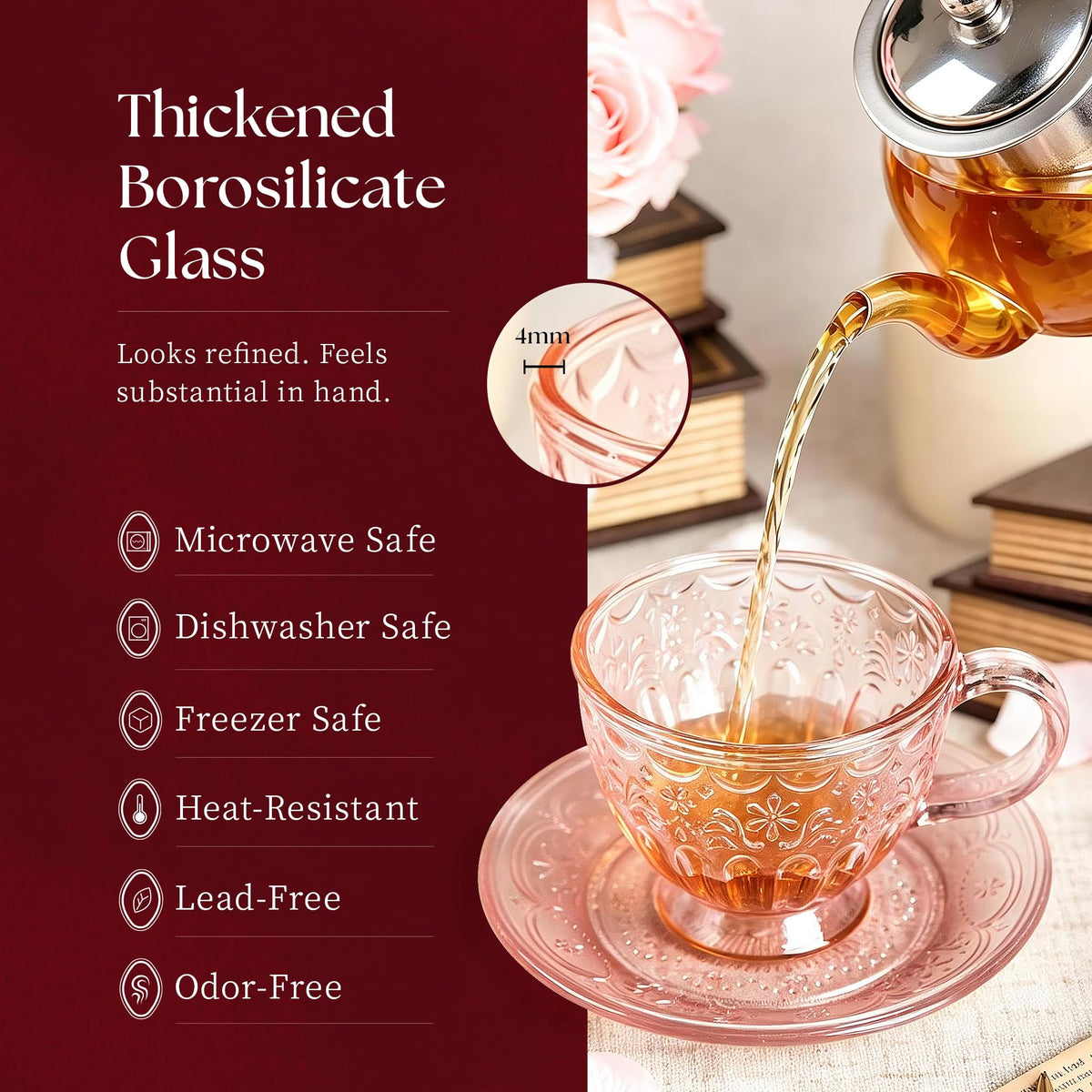 Glass Tea Cup and Saucer Set, 12 oz V293928