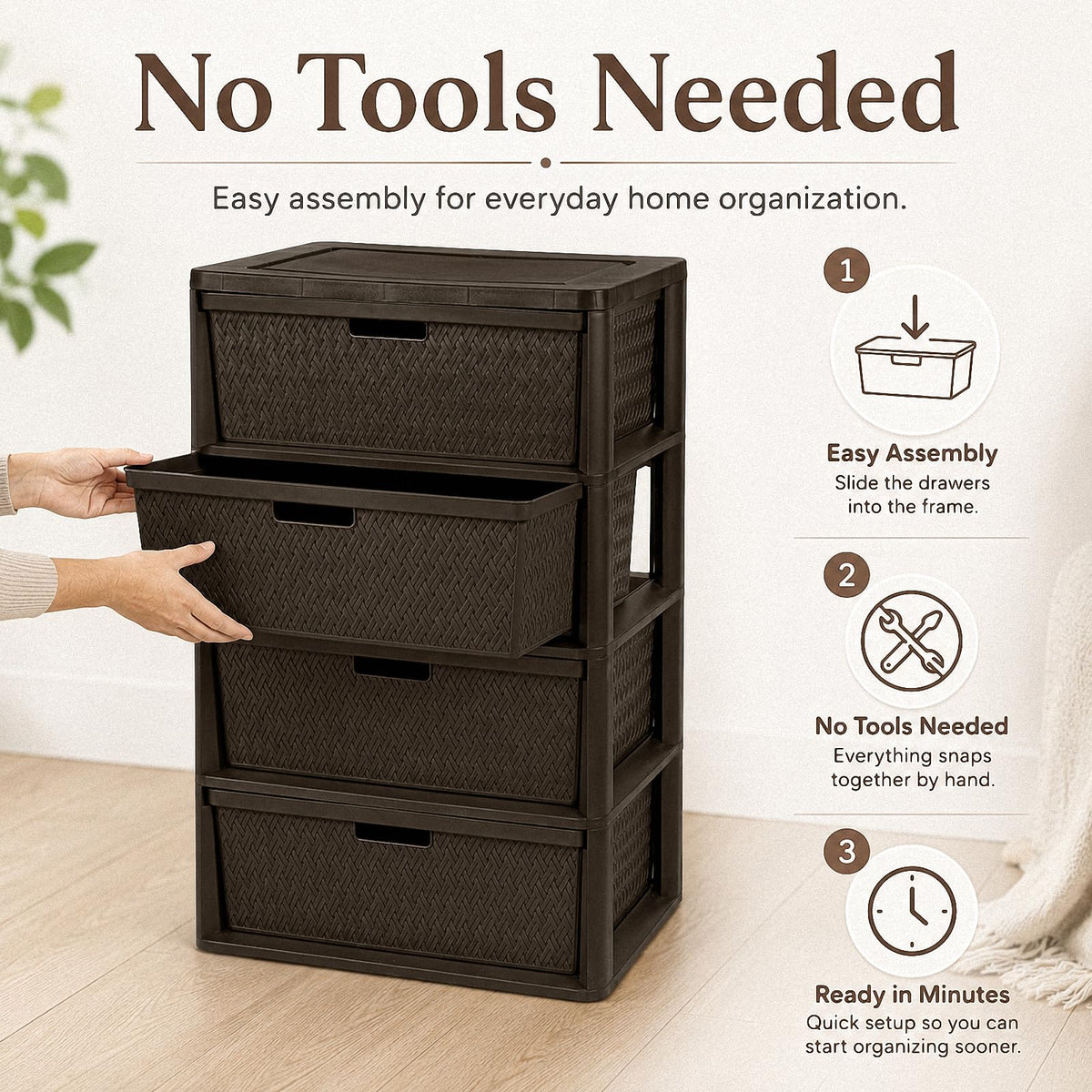 Brown 4 Drawer Plastic Storage Organizer L3166