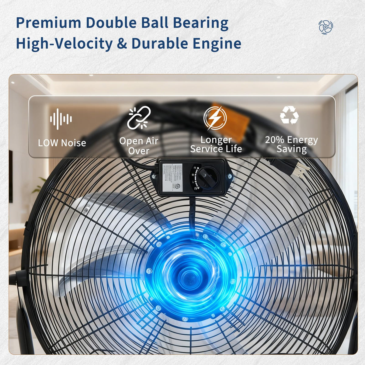 20 Inch High Velocity 3 Speeds Portable Floor Fan D3086