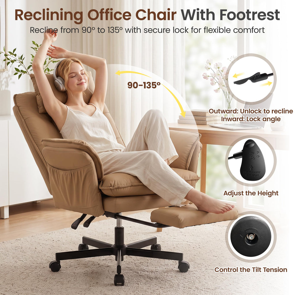 Brown Office Chair with Foot Rest & Flip Armrests K801368