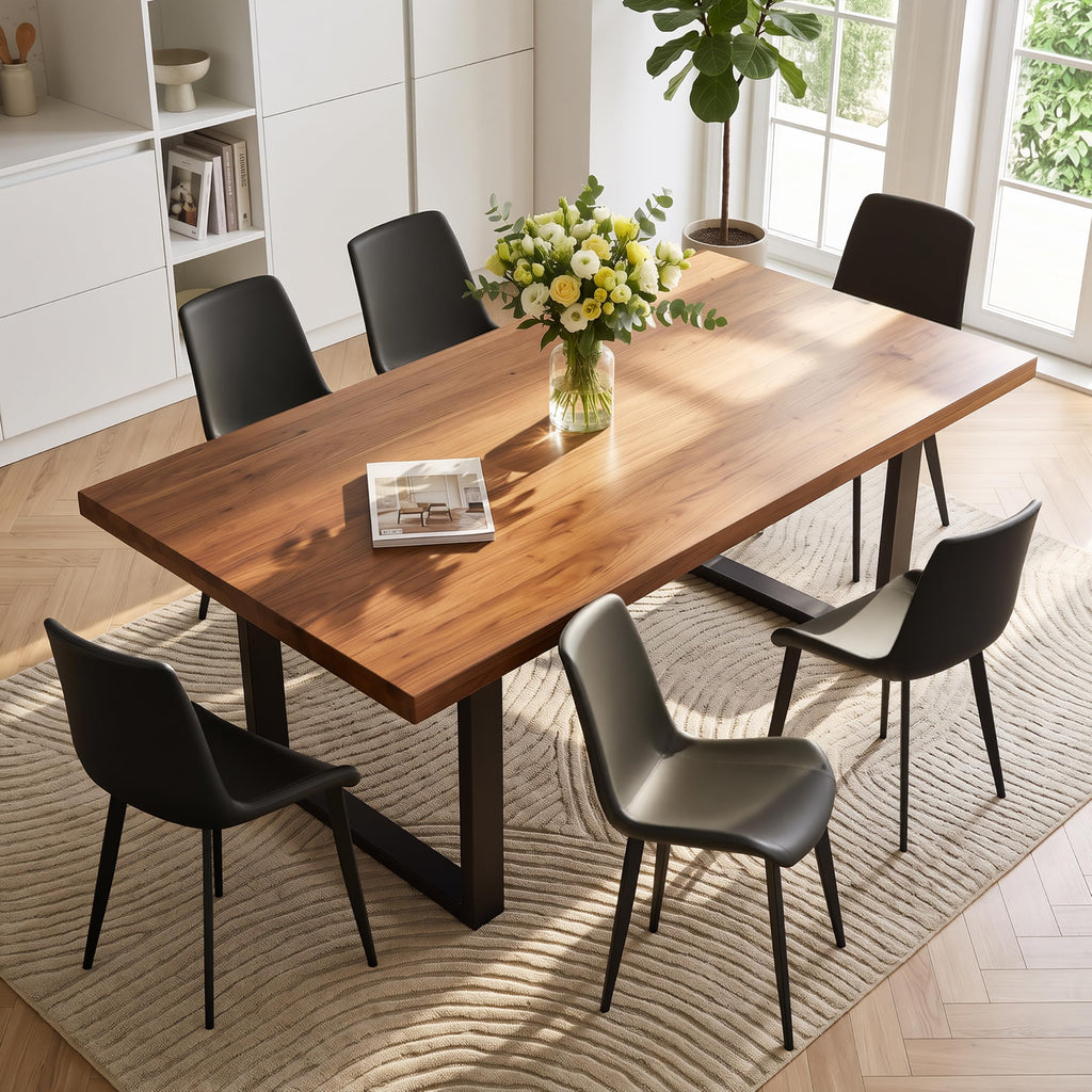 Black Dining Chairs Set of 4 PU Leather Upholstered with Metal Legs N110778