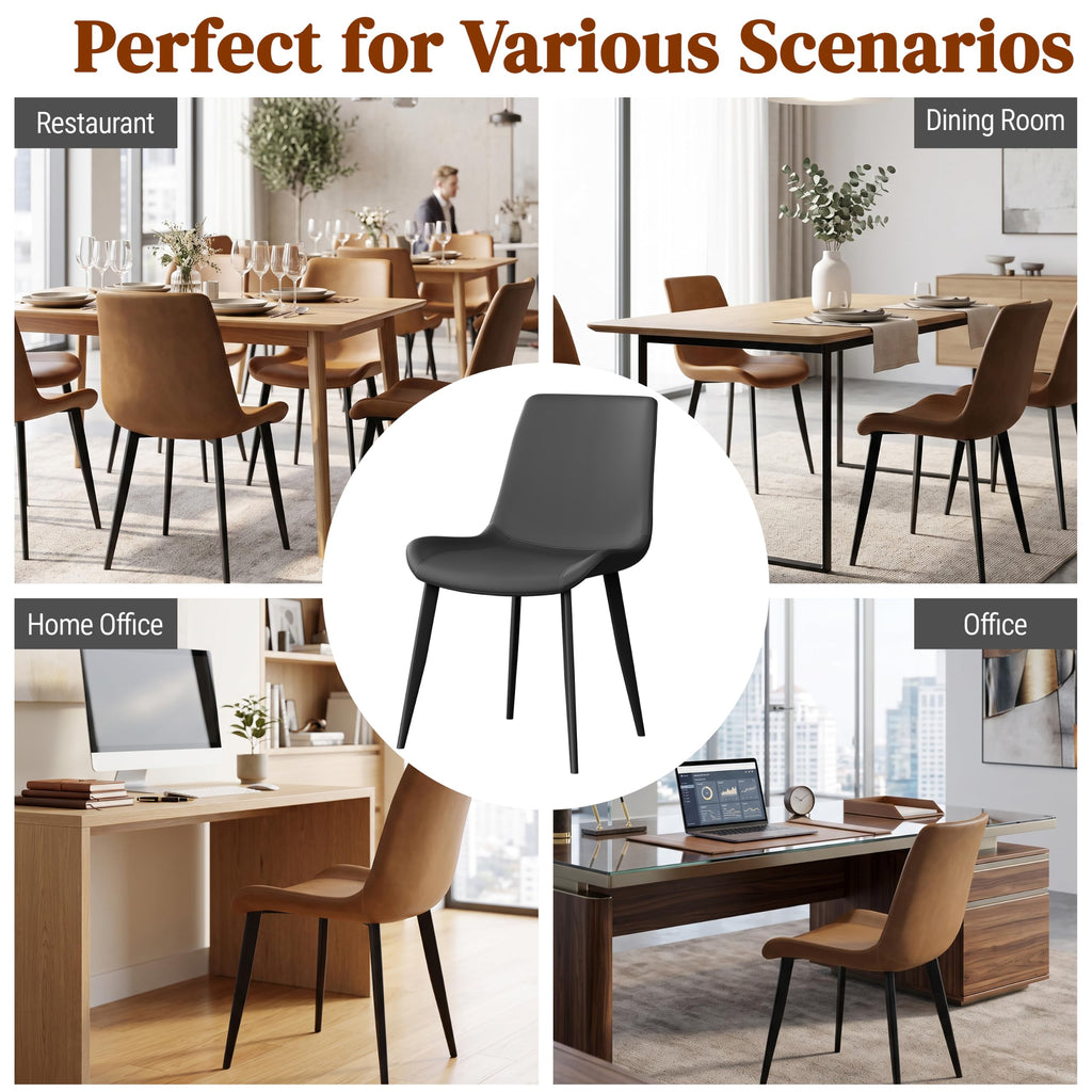 Black Dining Chairs Set of 4 PU Leather Upholstered with Metal Legs N110778