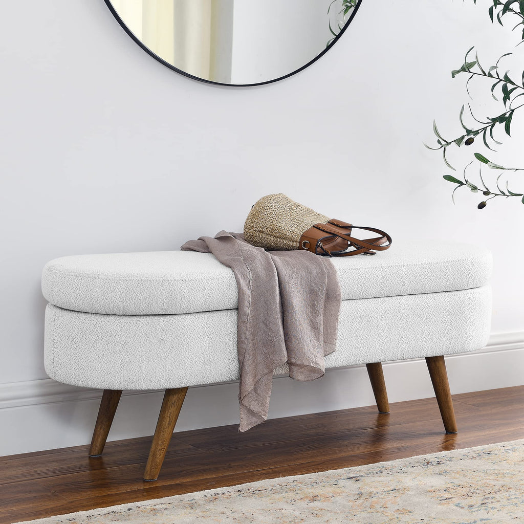 White Oval Storage Bench with Rubber Wood Legs S30045