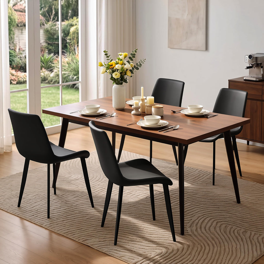 Black Dining Chairs Set of 4 PU Leather Upholstered with Metal Legs N110778