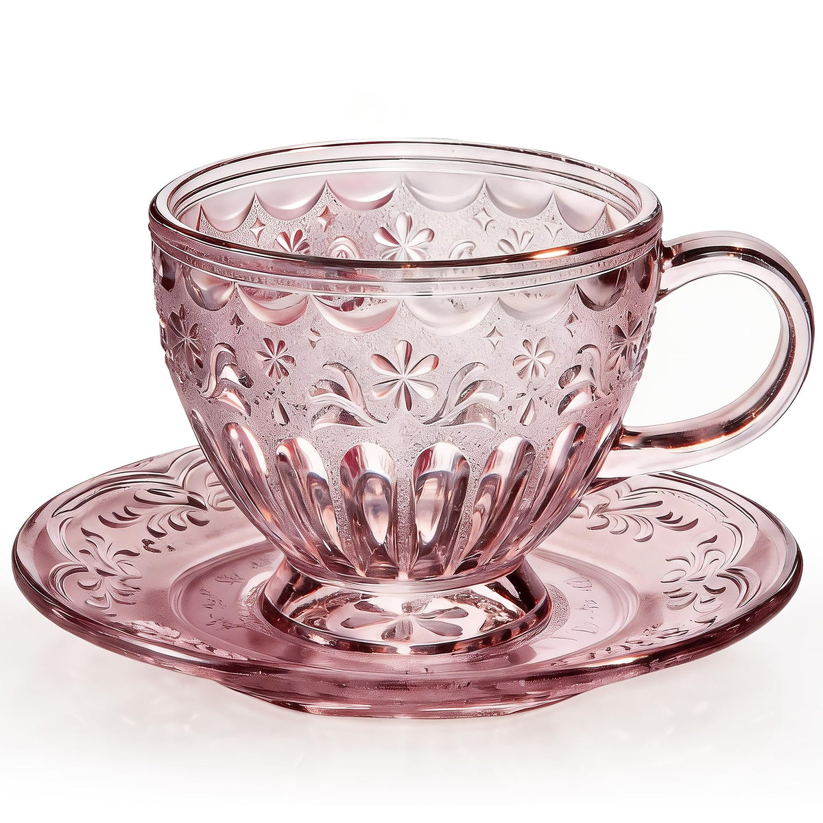 Glass Tea Cup and Saucer Set, 12 oz V293928