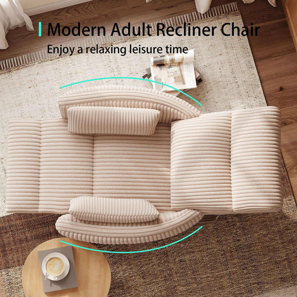 360 Swivel Recliner Chair with 2 Pillows Beige Corduroy W97829