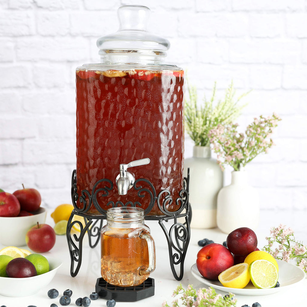 2.5 Gallon Glass Beverage Dispenser with Stand and Stainless Steel Spigot B963