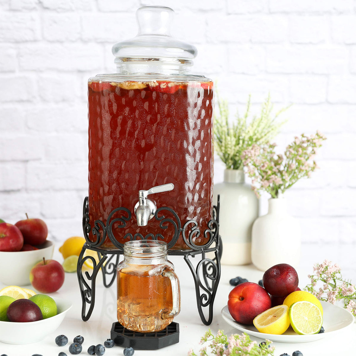 2.5 Gallon Glass Beverage Dispenser with Stand and Stainless Steel Spigot B963