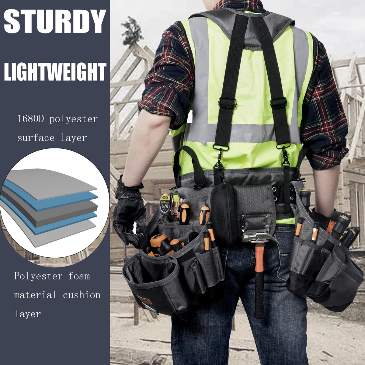 Heavy Duty Tool Belt with Suspenders and Magnetic Tool Pouch F666