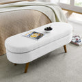 White Oval Storage Bench with Rubber Wood Legs S30045