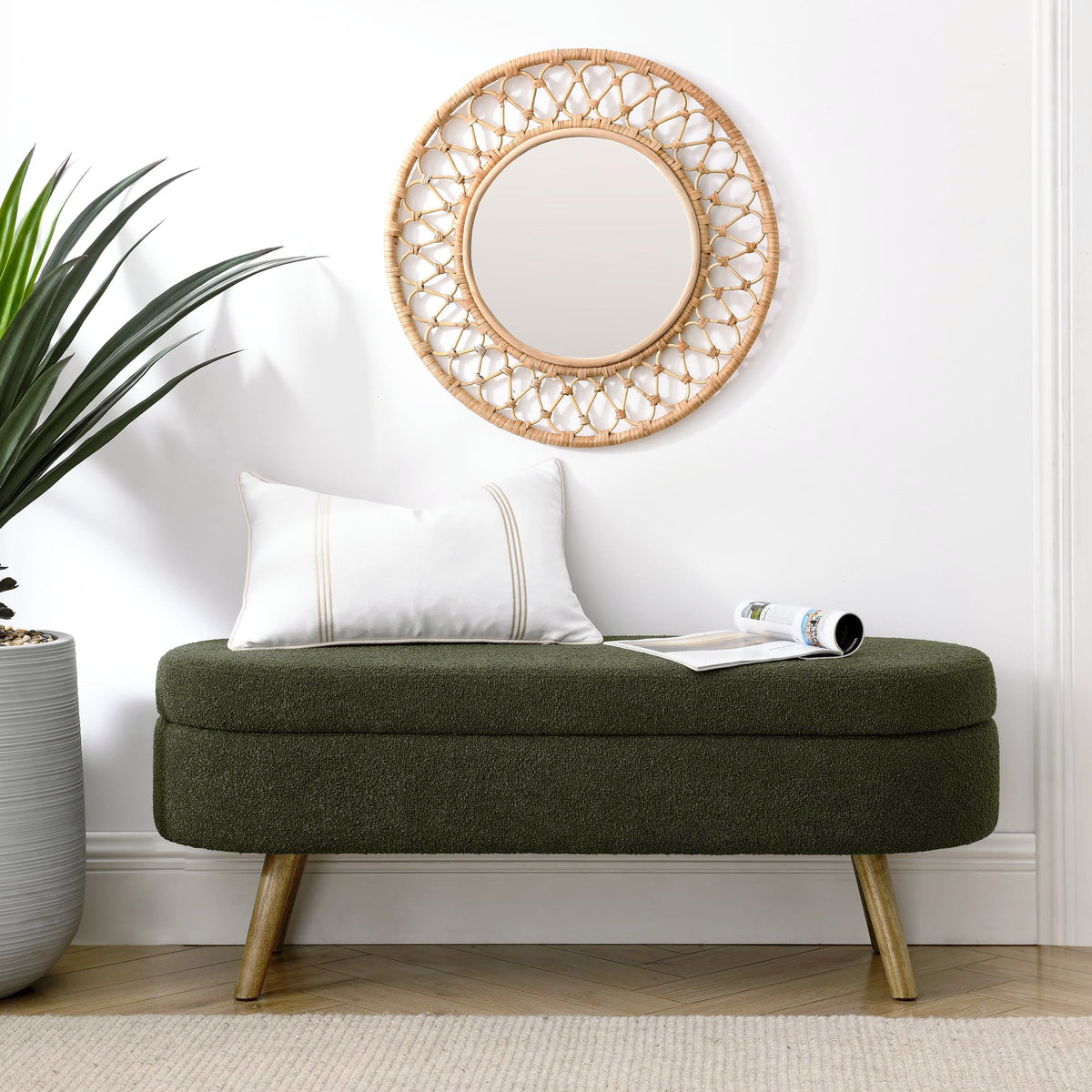 Oval Storage Bench with Rubber Wood Legs Green A157970
