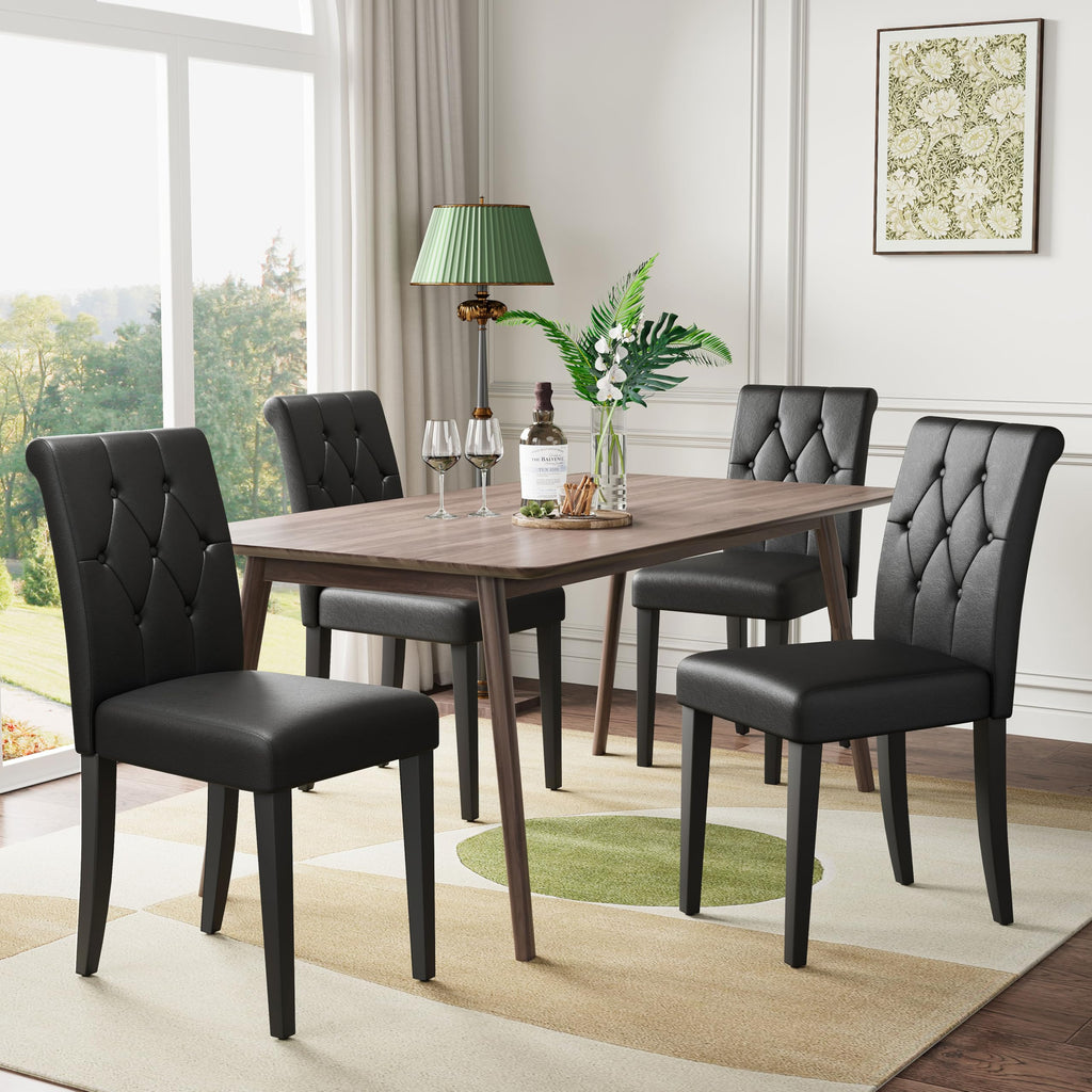 Upholstered Dining Chairs Set of 4 Tufted Wood Legs Jet Black V71682