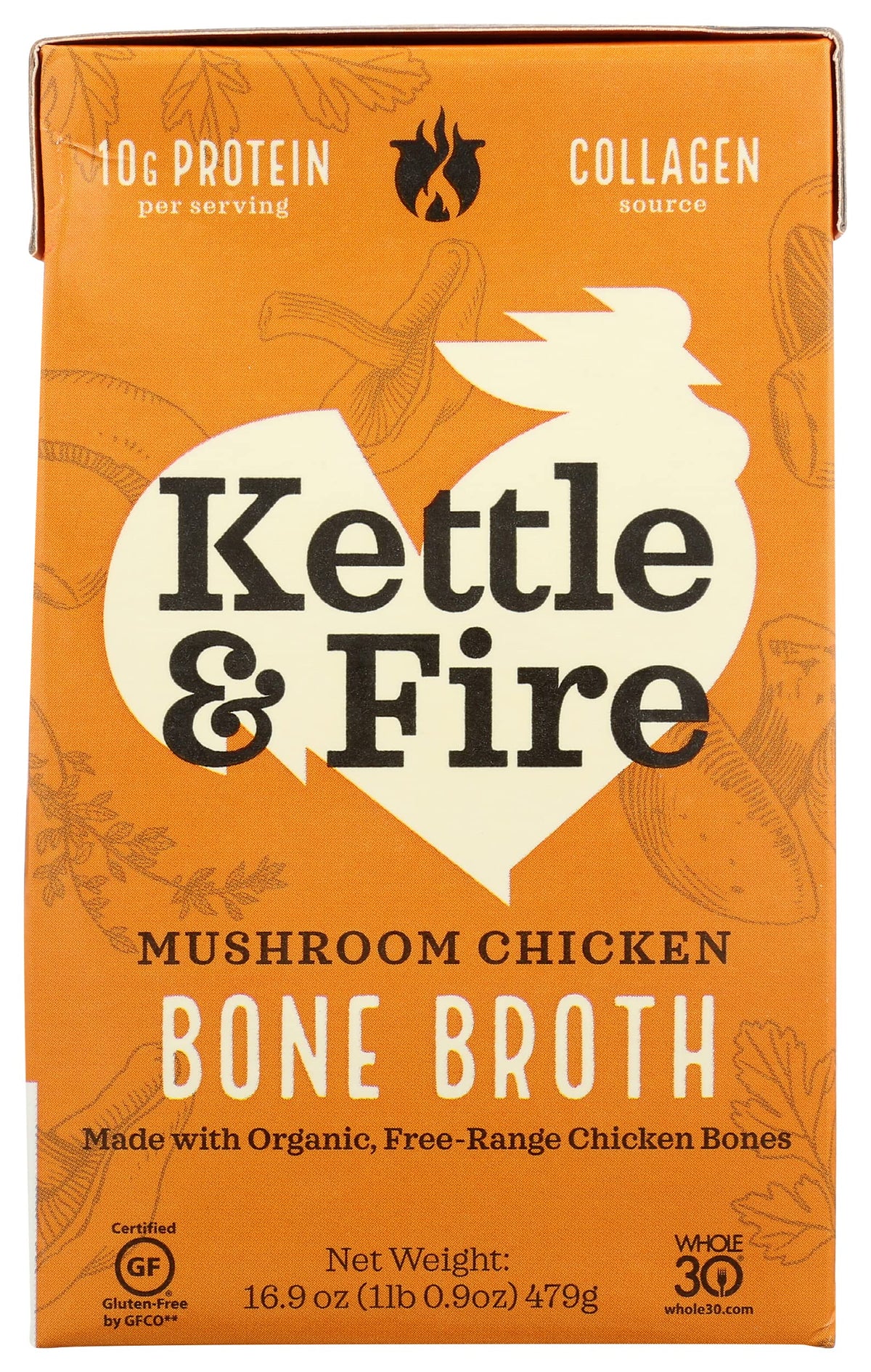 Mushroom Chicken Bone Broth 10g Protein Gluten Free 16.9 Oz Pack of 6 O930