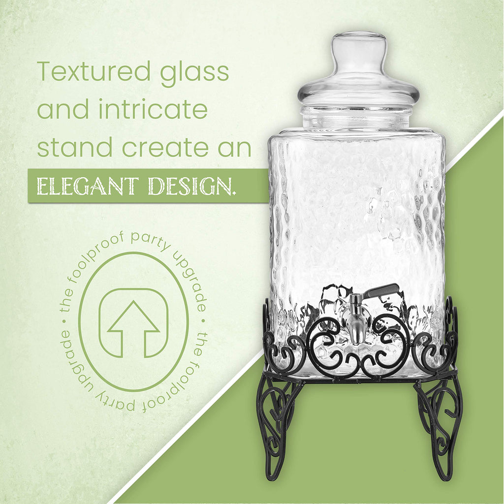 2.5 Gallon Glass Beverage Dispenser with Stand and Stainless Steel Spigot B963